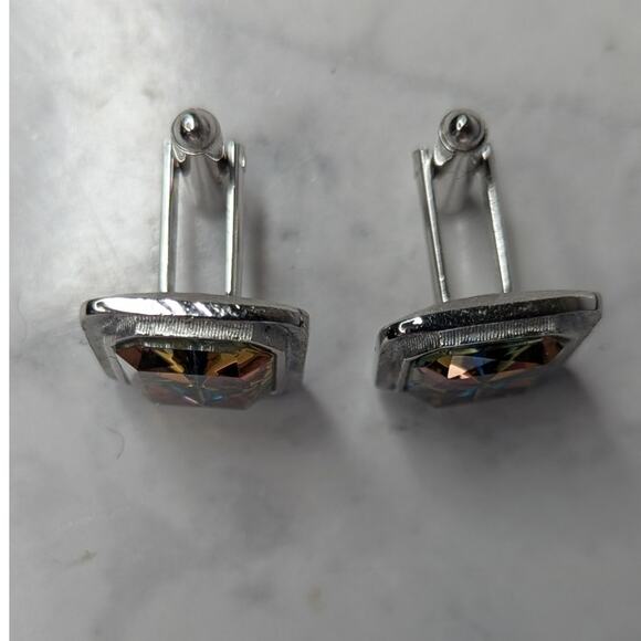 Vintage Silver toned large prizm square stone unsigned formal cufflinks mens - Picture 5 of 6